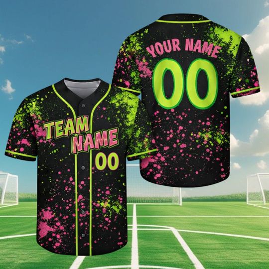 Discover Animals Baseball Jersey, Monkey Team Custom Name And Number Baseball Jersey, Pink And Black Paint Splatter Jersey, Team Party Uniform