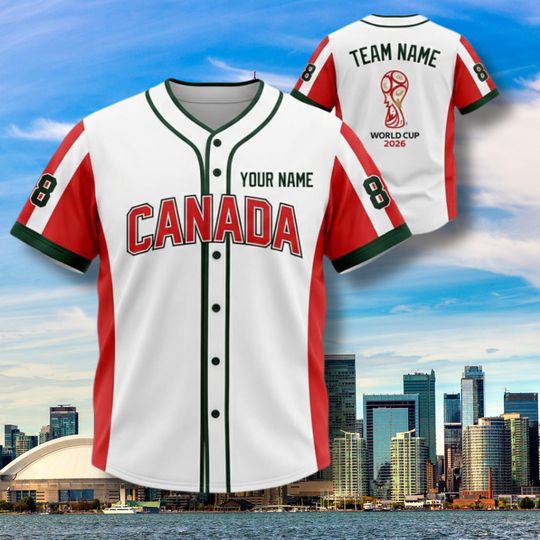Canada Baseball Jersey, Custom Name Number, World Cup 2026 Fan Inspired Shirt