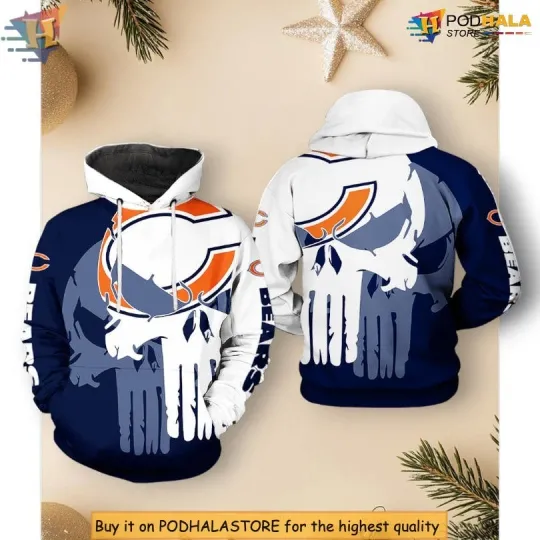 Discover Skull Pull Over Style Chicago Football Team Bearss Holiday Hoodie Bold 3D Design