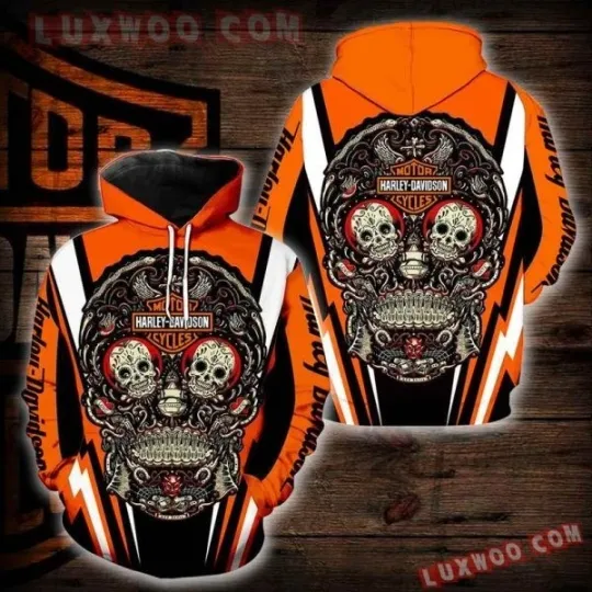 Discover Harley Motor Racing Davidson Men's 3D Sugar Skull Graphic Hoodie