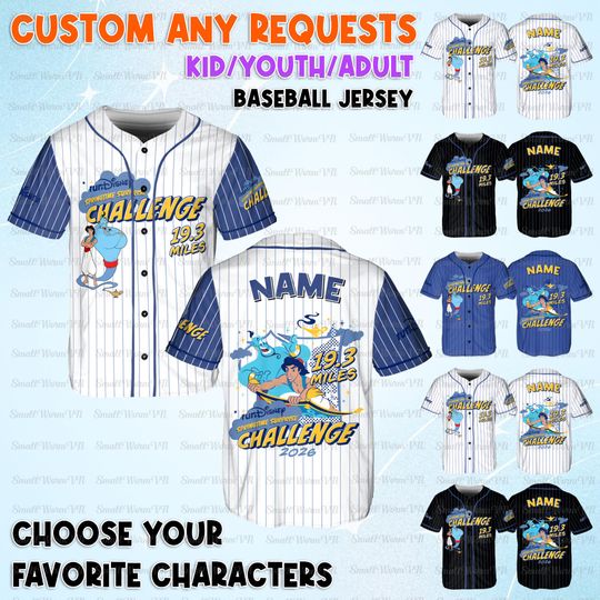 Discover Personalized Aladdin Genie 19.3 Mile Baseball Jersey, Aladdin Genie Jersey, Disney Race Weekend Shirt, runDisney 2026 Challenge Gift Shirt