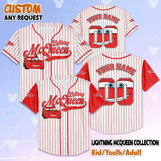 Discover Custom Lightning McQueen Baseball Jersey, Disney Cars Jersey Shirt, Disney Family Shirts, Matching Team Outfit, Birthday Gift
