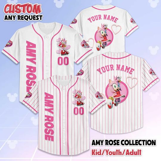 Discover Custom Amy Rose Valentines Day Baseball Jersey, Personalized Sonic the Hedgehog Baseball Shirt, Valentine Gift