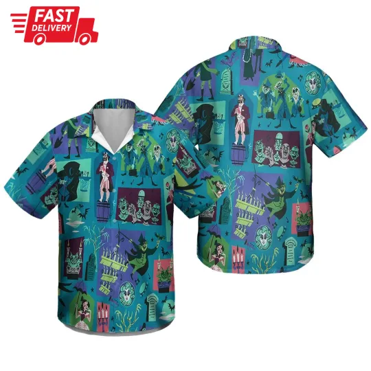 Discover Happy Halloween Haunted Mansion Hawaiian Shirt, Gift for Fan