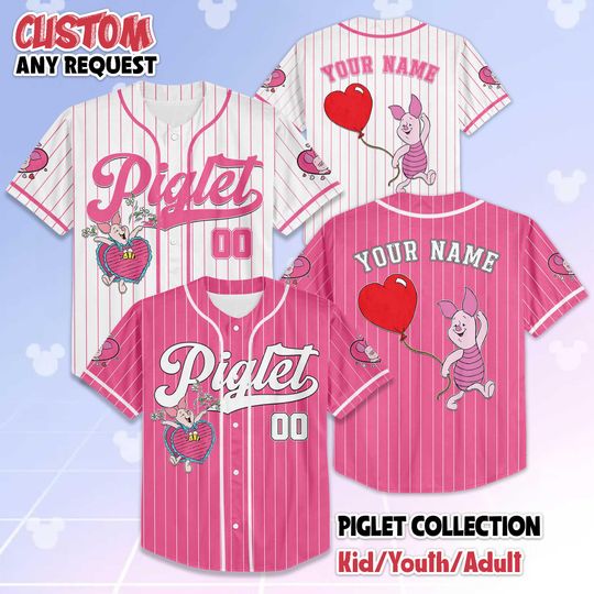 Discover Custom Piglet Valentines Day Baseball Jersey, Personalized Winnie the Pooh Baseball Shirt, Gift for Valentines Day