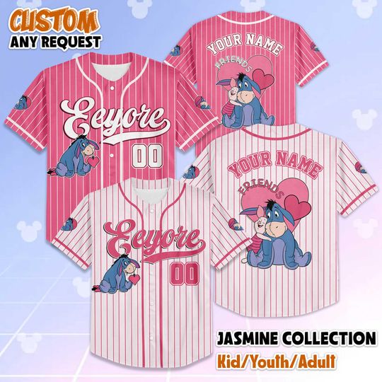 Discover Custom Eeyore Valentines Day Baseball Jersey, Personalized Winnie the Pooh Baseball Shirt, Valentine Gift