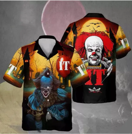 Pennywise IT Clown Balloon Horror Movie Character Halloween Hawaiian Shirt, Gift for Fan