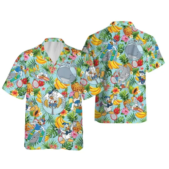 Discover Summer Vibes Tropical Pineapple Banana Donald Duck Hawaiian Shirt, Gift for Fan