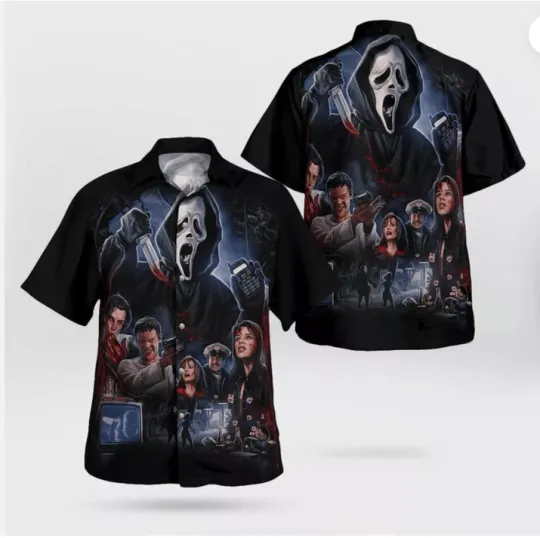 Scream Ghostface With Bloody Knife Horror Halloween Killer Hawaiian Shirt, Gift for Fan