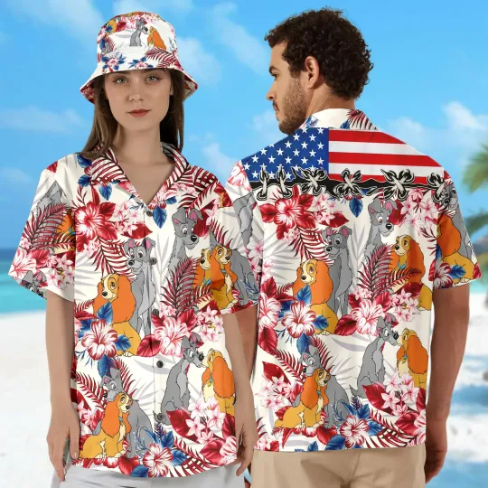 Discover Lady & The Tramp Dogs 4th July Independence Day Hawaiian Shirt, Gift for Fan
