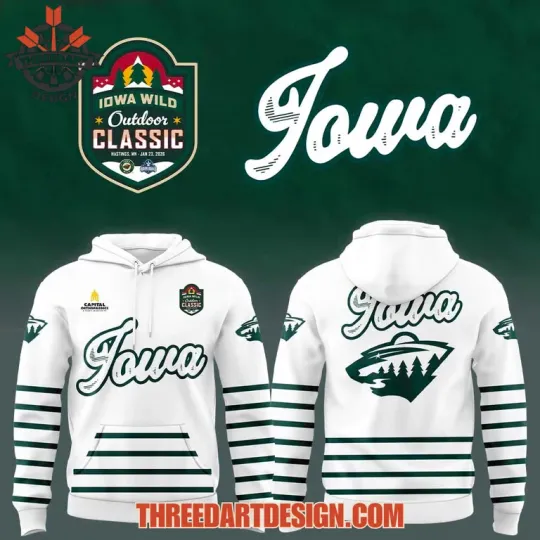 Iowa Wild Outdoor Classic White 3D Hoodie 2026 All Over Print Hockey Fan Gear
