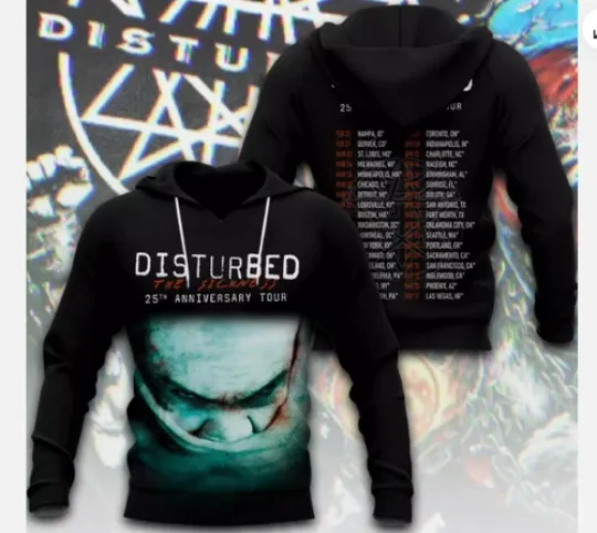 Discover Disturbed 2025 Tour 3D Hoodie Unisex All Size Hoodie 3d Gift For Valentine