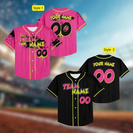 Discover Monkey Team Custom Name And Number Baseball Jersey, Animals Baseball Jersey, Pink And Black Paint Splatter Jersey, Team Party Uniform