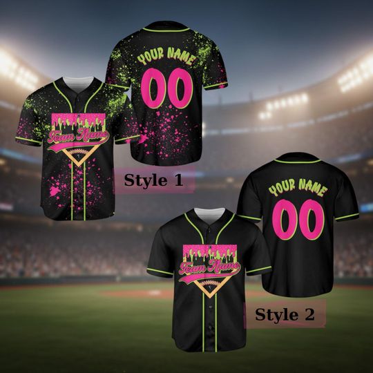 Discover Personalized Ice Cream Baseball Jersey, Animals Baseball Jersey, Pink And Black Paint Splatter Jersey, Team Party Uniform