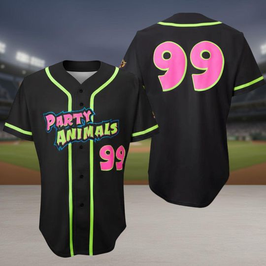 Discover Party Animals Baseball Jersey, Monkey Team Custom Name And Number Baseball Jersey, Pink And Black Jersey, Team Party Uniform