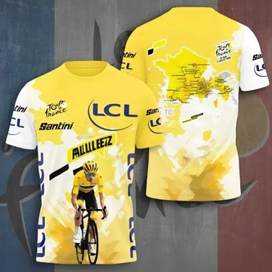 Discover Tour De France 3D GOLD AND White T SHIRT AOP