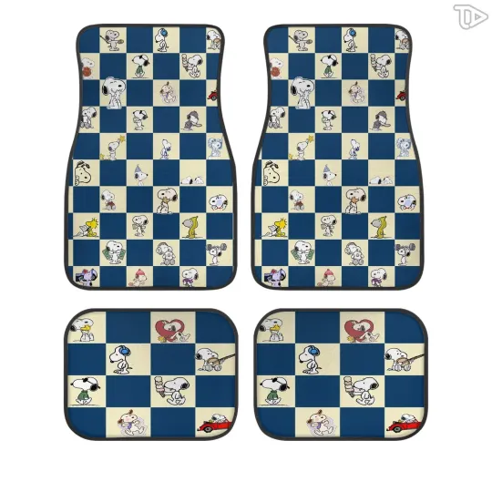 Discover Cute Cartoon Dog Checkered Car Floor Mats