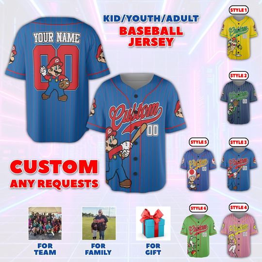 Discover Custom Video Game Baseball Jersey, Custom Cartoon Lover Gifts, Custom Family Matching Shirts, Personalized Video Game Baseball Jersey