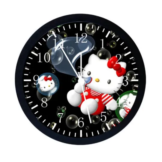 Discover Hello Kitty Black Frame Wall Clock Nice For Gifts or Decor