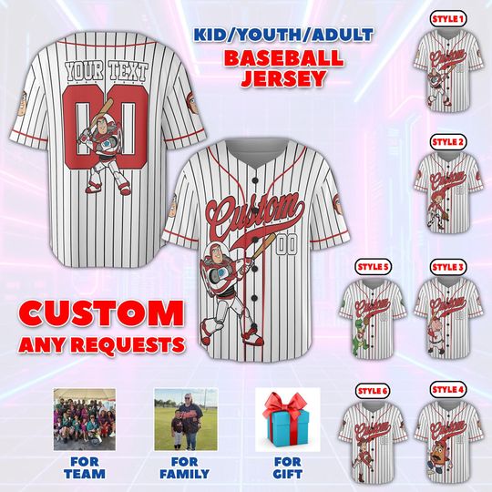 Discover Personalized Cartoon Baseball Team Outfit, Custom Cartoon Baseball Jersey, Personalized Cartoon Lover Gifts, Custom Family Matching Shirts