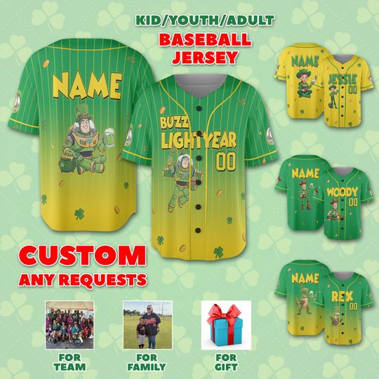 Discover Personalized St. Patrick's Day Baseball Jersey, Personalized Cartoon Lover Gifts, Custom Cartoon Baseball Jersey, Baseball Team Outfit