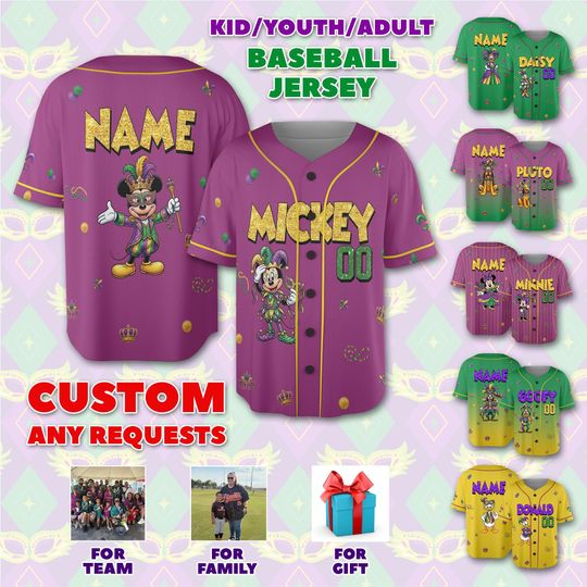 Discover Personalized Mardi Gras Baseball Jersey, Personalized Cartoon Lover Gifts, Custom Cartoon Baseball Jersey, Mardi Gras Outfit, Cartoon Shirt