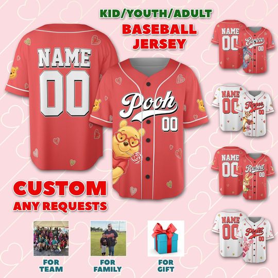 Discover Personalized Valentine Baseball Jersey, Happy Valentines Day Gift, Personalized Valentine Baseball Outfit, Custom Cartoon Baseball Jersey