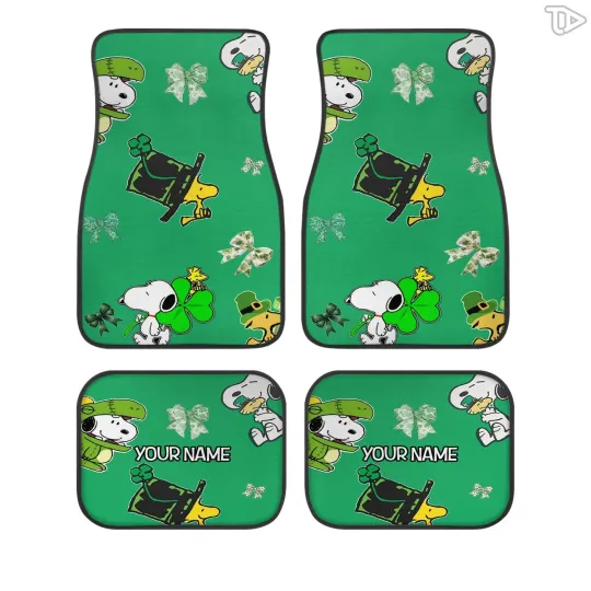 Discover St. Patrick’s Day Green Clover Car Floor Mats Set of 4 – Personalized