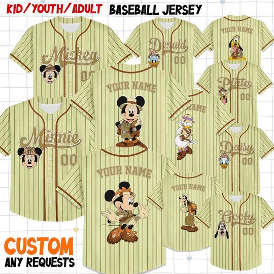 Discover Personalized Mickey & Friends Animal Kingdom Safari Mode Baseball Jersey, Let's Get Wild Gift Tour Kids Youth Adult Baseball