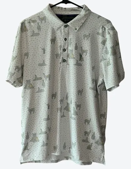 Discover William Murray Men's Medium 1/4 Button Muted White Gray Green Yellow Llama Polo