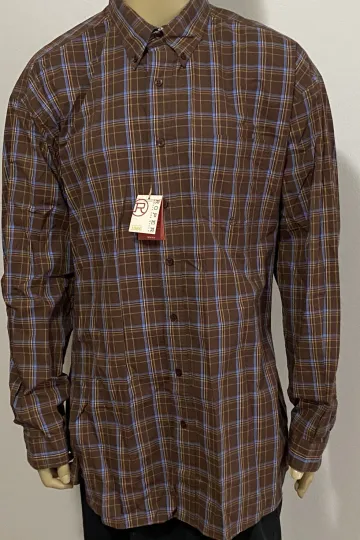 Discover Roper Wear The West Men's Plaid Long Sleeve Shirt XXL Brown Blue Gold White NWT