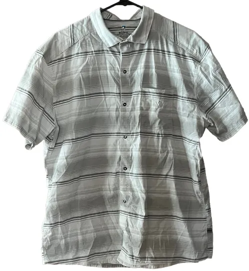 Discover Kuhl Men's XL Intriguer Short Sleeve Snap Button Front Striped Shirt White Gray
