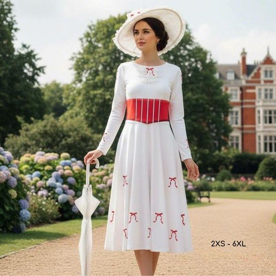 Discover Mary Poppins White Long-Sleeved Dress for Women Halloween Cosplay