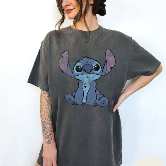 Discover Disney Lilo & Stitch Distressed Portrait T-Shirt, Disneyland Family Matching Tee, Magic Kingdom Disney Birthday Gift