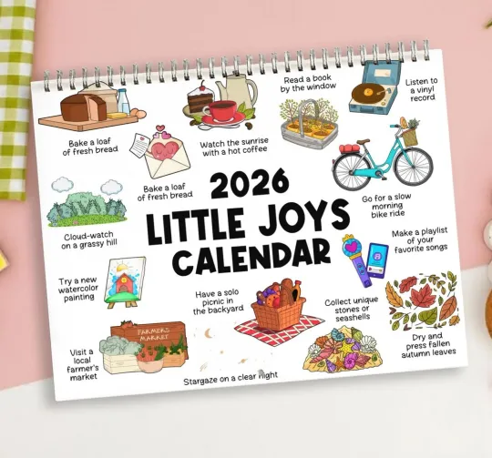 Discover 2026 Little Joys Bucket List Calendar, Aesthetic Monthly Goal & Happiness