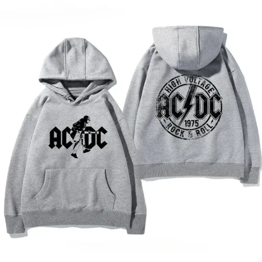 Discover Men's Autumn/Winter Hoodie, Printed AC-DC (American Hard Rock Band) Hoodie, Adult Casual Retro Long-Sleeve Sports Pullover