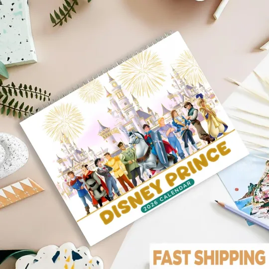 Discover Disney Prince 2026 Calendar Fairy Tale Monthly Planner Girl Decor