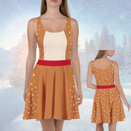 Discover Deer Dress Women Christmas Reindeer Costume Bambi Disney Cosplay Rudolf Print
