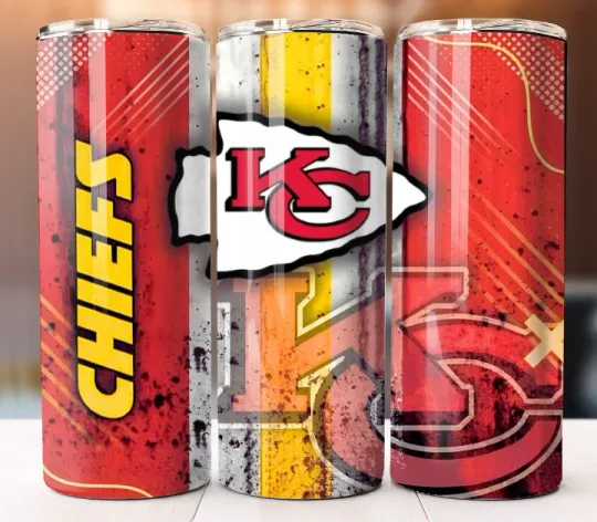 Discover Kansas Chiefs Tumbler 20oz Cup Mug Hot Cold Drinks w/ Lid Straw Stainless Steel