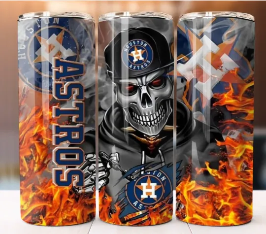 Astros Houston Baseball Fire Skull Tumbler