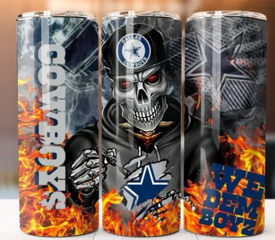 Discover Custom Tumbler Cup Mug 20 oz Stainless Steel Cowboys Dallas Football Skull Fire