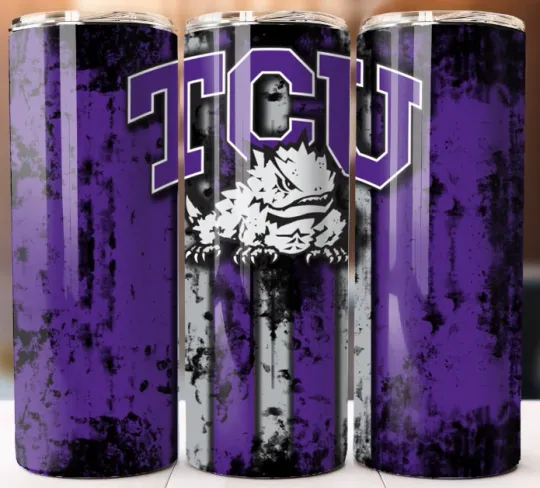 Discover Tumbler 20oz Mug Cup style w/ Straw Style Texas Christian Horned Frogs