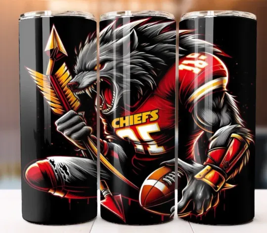 Discover Chiefs Football Game Tumbler 20oz Cup Mug w/ Straw hot or cold Travel Thermo