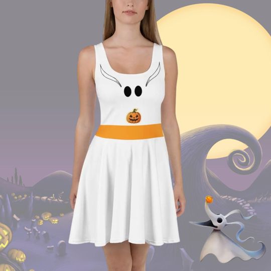 Zero Women's Disney Nightmare Before Christmas Skater Dress with Ghost Dog Cosplay