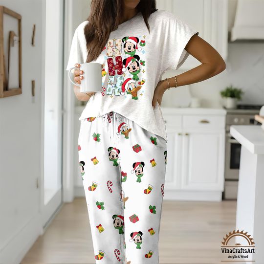 Discover Ho Ho Ho Mickey Christmas Pajamas Set, Cute Holiday Sleepwear, Funny Disney Pajamas, Cozy Christmas Lounge Outfit