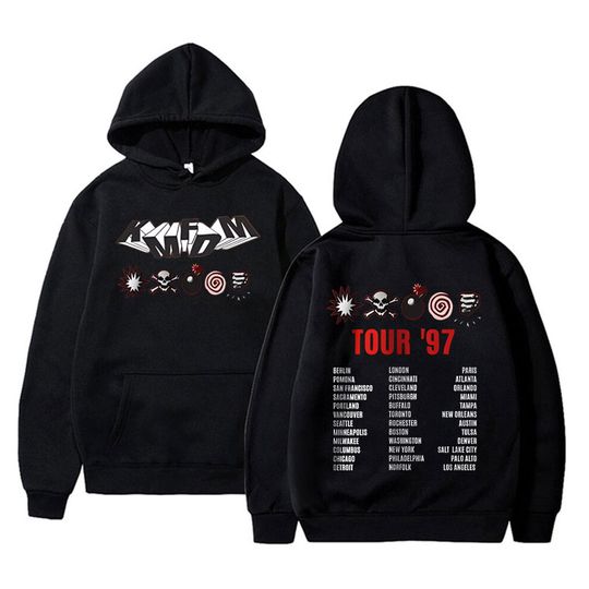 Discover Rock Band Kmfdm Tour 97 Graphic Hoodie Men Women's Vintage Gothic Punk Pullover Hoodies Unsiex Casual Fleece Cotton Sweatshirt