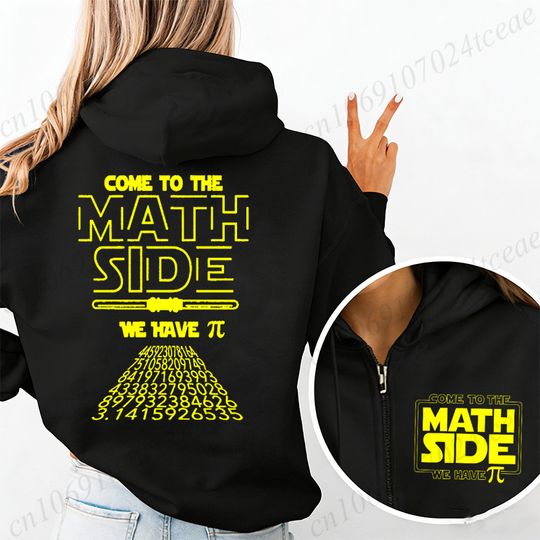 Discover Come To The Math Side We Have Pi Print Zip Up Hoodie Women Hip Hop Street Hoodies Funny Math Trendy Clothes Vintage Zipper Hoody