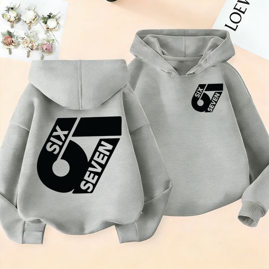 Discover 2025 new autumn and winter casual fashion 67 digital cartoon double-sided printing boys and girls hooded sports hoodie