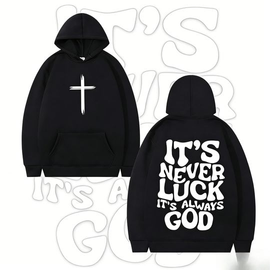 Discover Never Luck It Always God Christian Retro Pattern Hoodie for Men and Women 2025-26 Autumn/winter