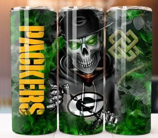 Discover Tumbler Stainless Steel Packers Football Skull